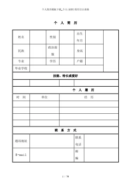 个人简历模板下载_个人(求职)简历空白表格