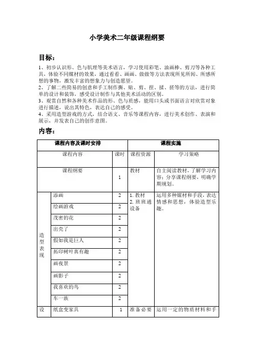 小学美术二年级下册课程纲要