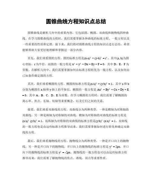 圆锥曲线方程知识点总结