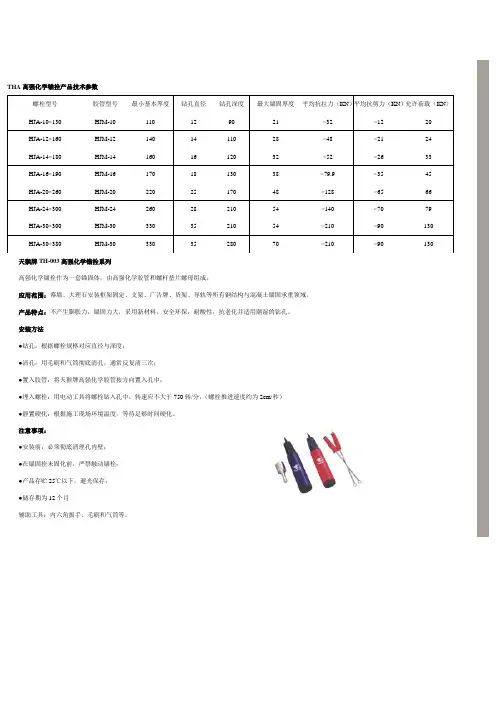 THA高强化学锚拴产品技术参数
