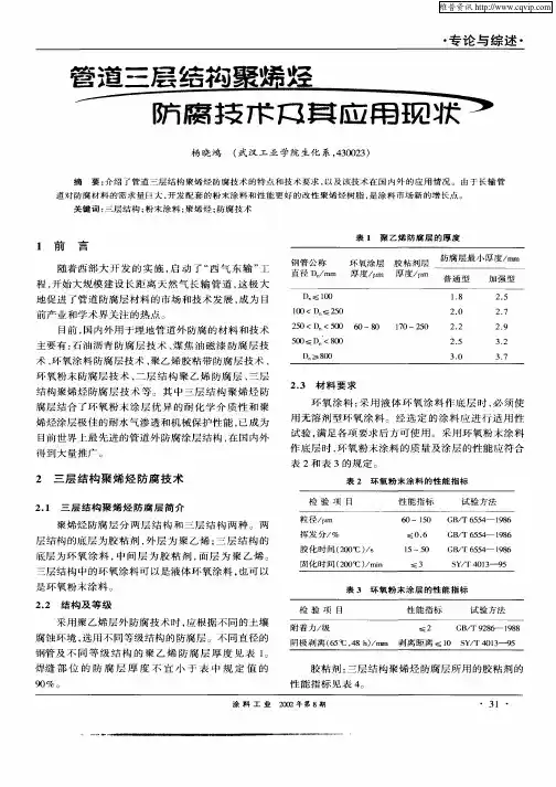 管道三层结构聚烯烃防腐技术及其应用现状