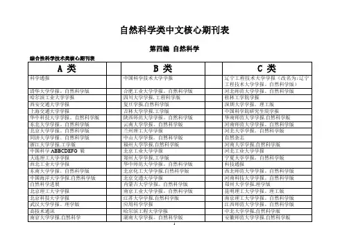 自然科学类中文核心期刊表(A、B、C分类等)
