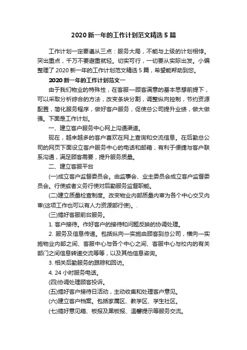 2020新一年的工作计划范文精选5篇