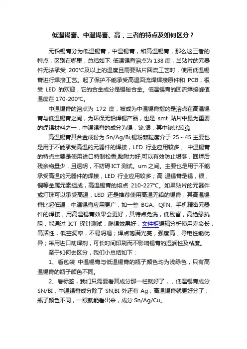 低温锡膏、中温锡膏、高，三者的特点及如何区分？