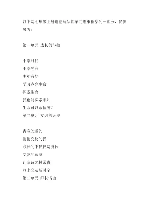 七年级上册道德与法治 单元思维框架