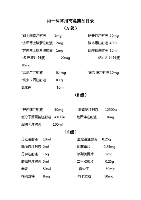 高危药品目录