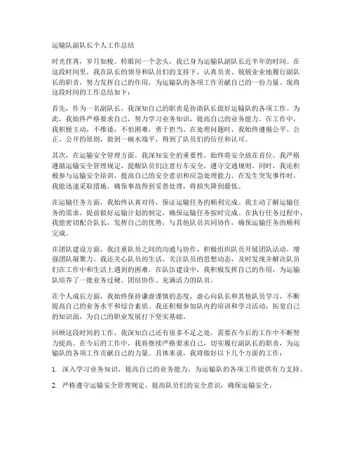 运输队副队长个人工作总结