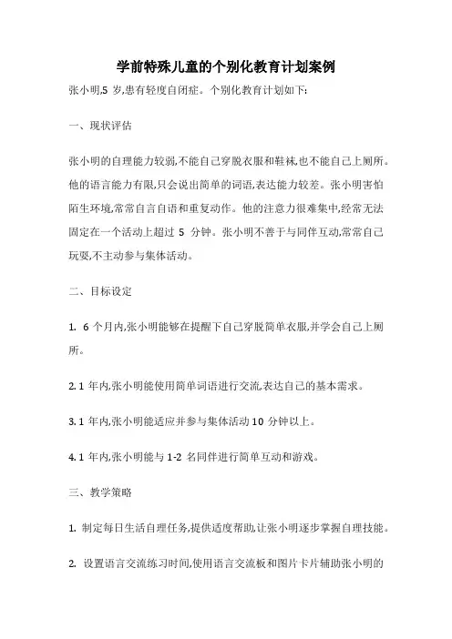 学前特殊儿童的个别化教育计划案例