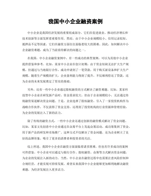我国中小企业融资案例