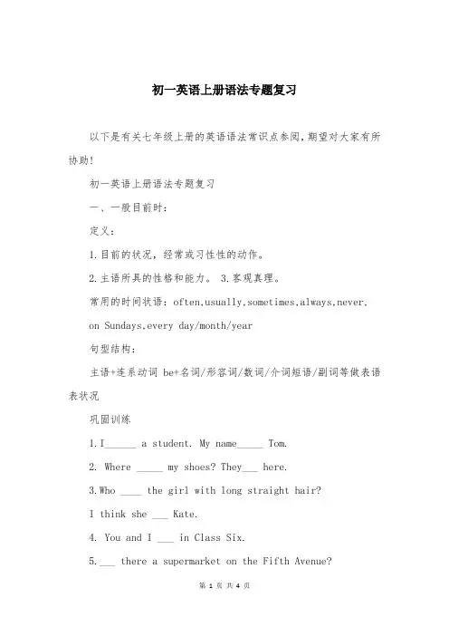 初一英语上册语法专题复习