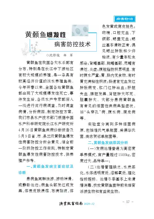 黄颡鱼爆发性病害防控技术