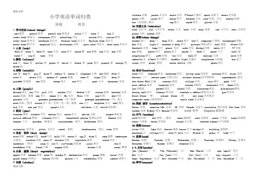 最新新人教版小学英语教材词汇整理归类