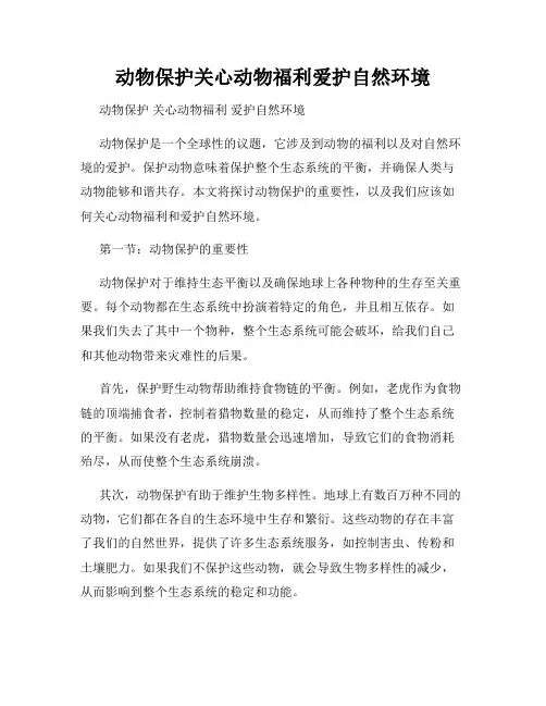 动物保护关心动物福利爱护自然环境