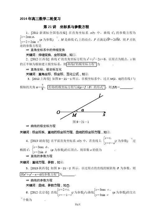 2014年高三数学二轮复习 极坐标及其参数方程