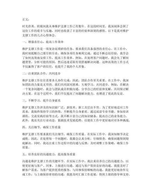 维护支撑工作心得体会