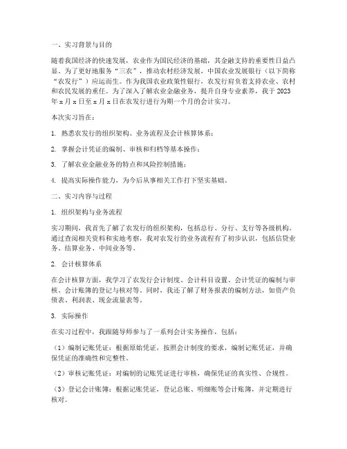 农发行会计实习报告