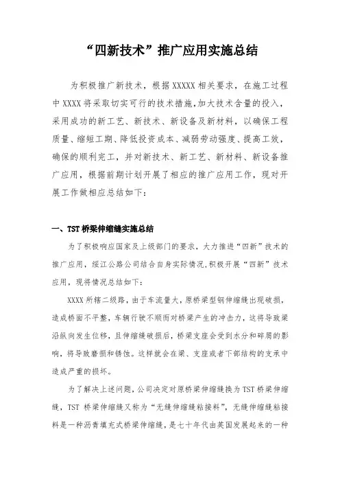 四新技术实施情况总结