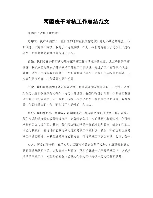 两委班子考核工作总结范文