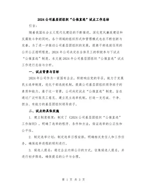 2024公司基层团组织“公推直选”试点工作总结