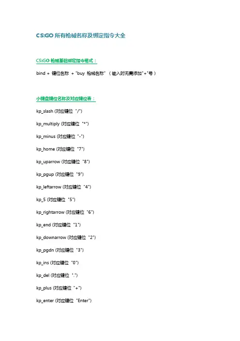 CSGO所有枪械名称及绑定指令大全