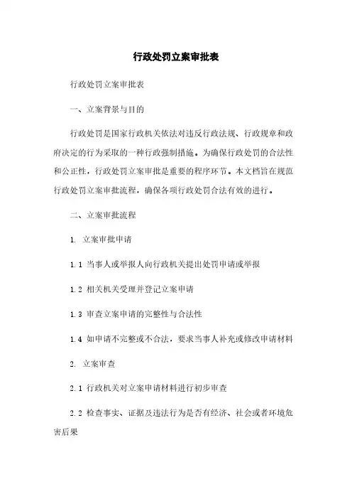 行政处罚立案审批表