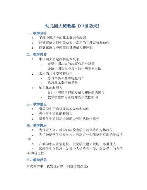 幼儿园大班教案《中国功夫》含反思