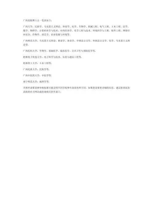 广西高校博士点一览表