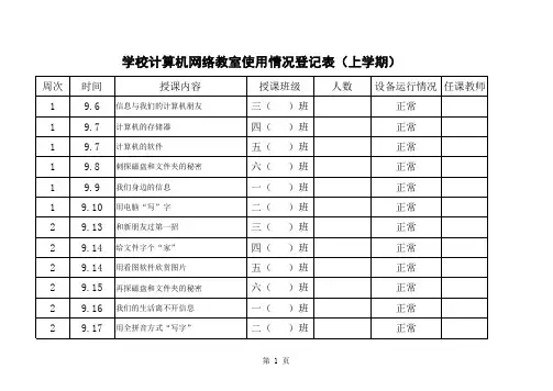20132014年冬季学校计算机网络教室使用情况登记表上