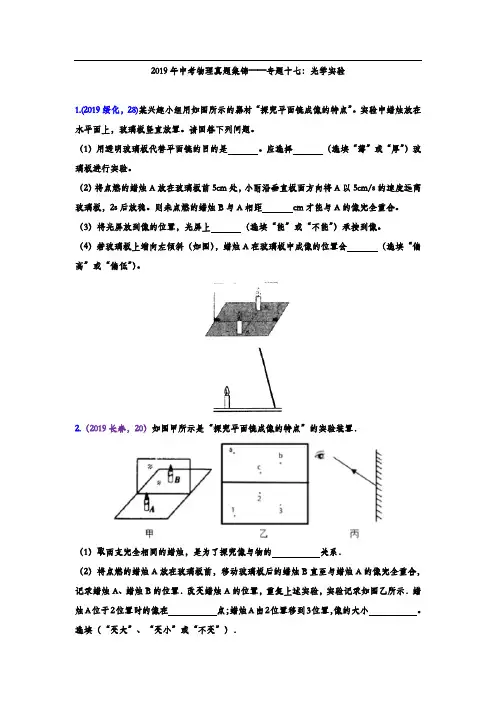 2019年中考物理真题集锦——专题十七：光学实验(含答案)