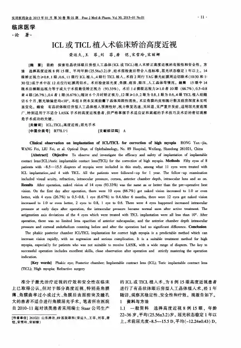 ICL或TICL植入术临床矫治高度近视