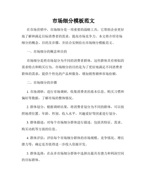 市场细分模板范文