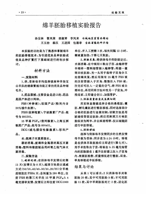 绵羊胚胎移植实验报告