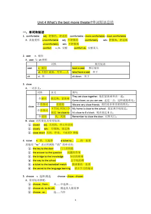 Unit 4 What's the best movie theater 知识点总结