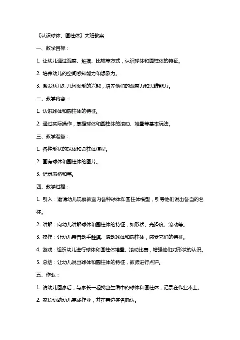 《认识球体、圆柱体》大班教案