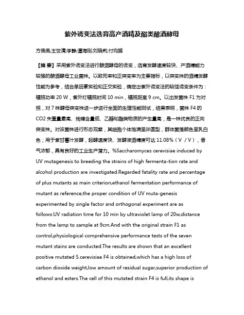 紫外诱变法选育高产酒精及酯类酿酒酵母