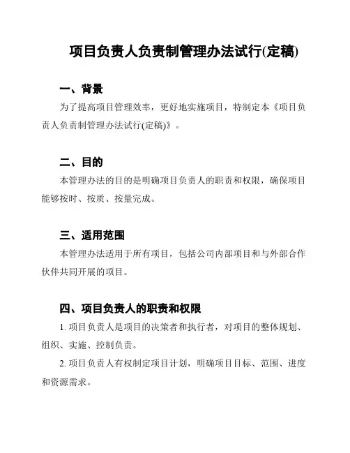 项目负责人负责制管理办法试行(定稿)