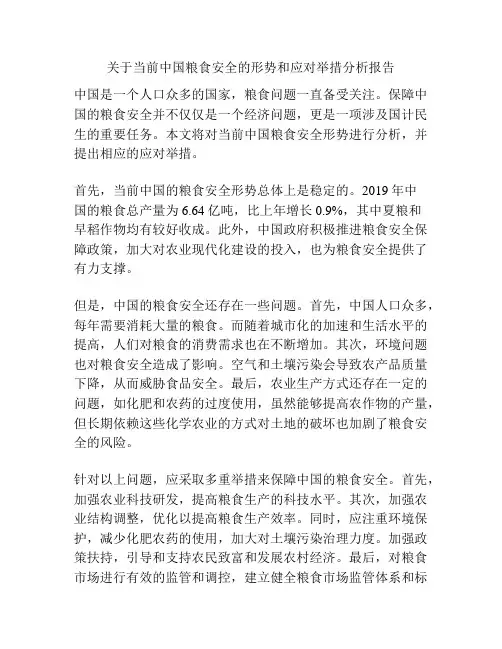 关于当前中国粮食安全的形势和应对举措分析报告