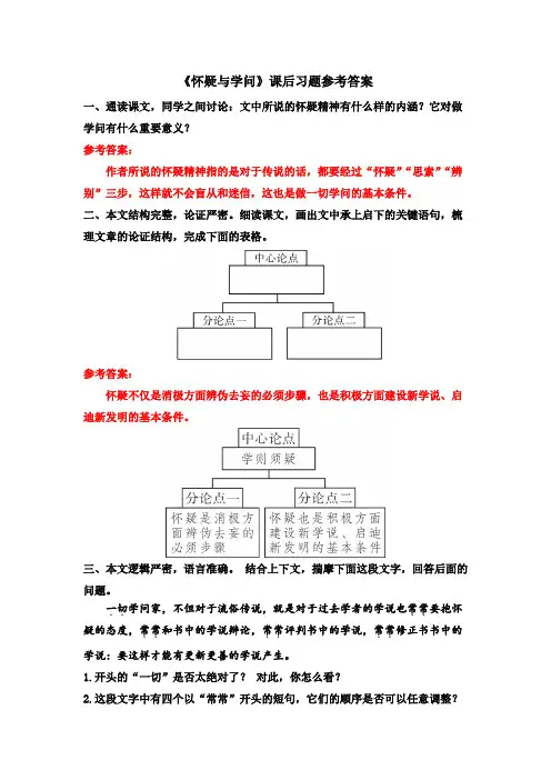 九年级语文(统编版)上册-【《怀疑与学问》课后习题参考答案】