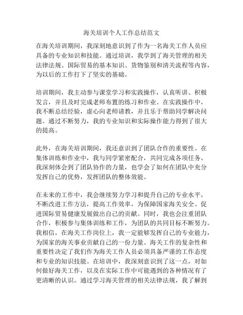 海关培训个人工作总结范文
