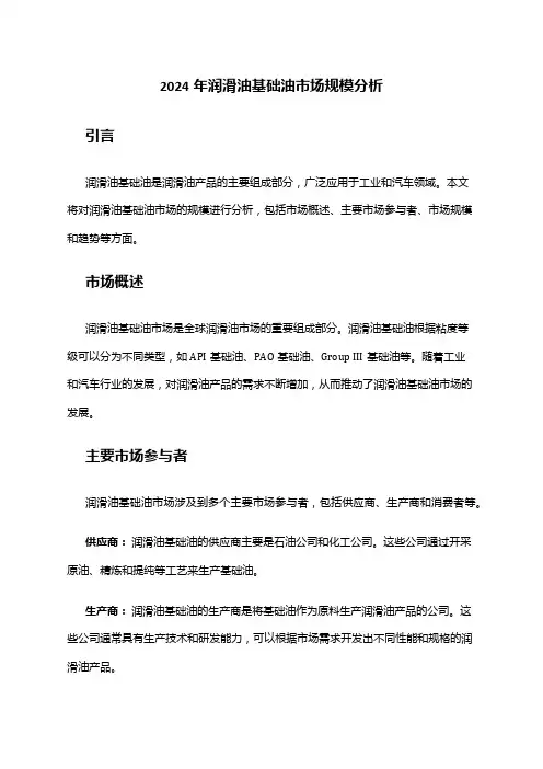 2024年润滑油基础油市场规模分析