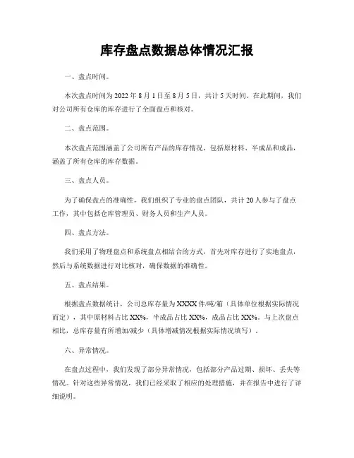 库存盘点数据总体情况汇报