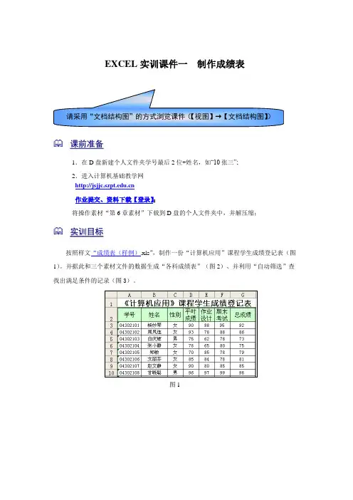EXCEL实训1--制作成绩表