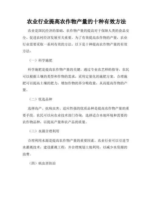 农业行业提高农作物产量的十种有效方法