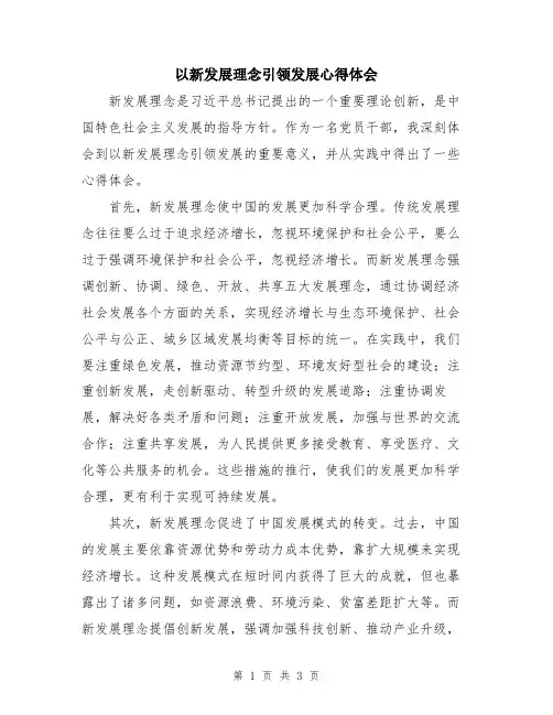 以新发展理念引领发展心得体会