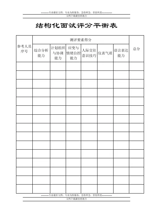 结构化面试成绩汇总表