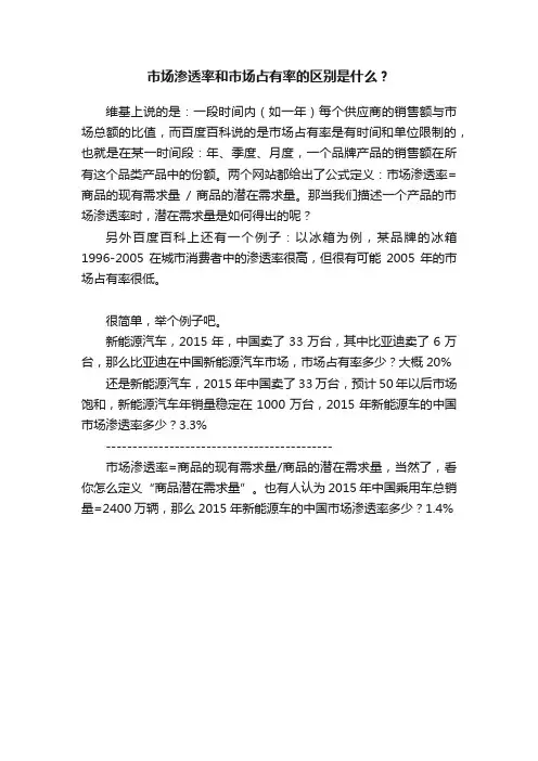 市场渗透率和市场占有率的区别是什么？