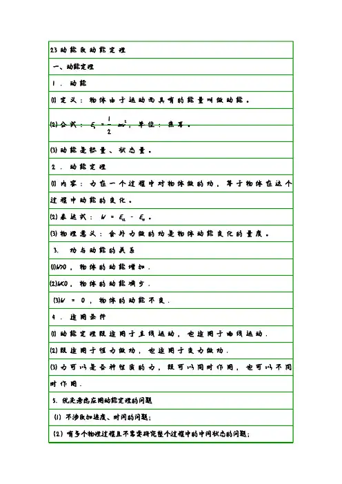 物理学霸笔记23动能及动能定理