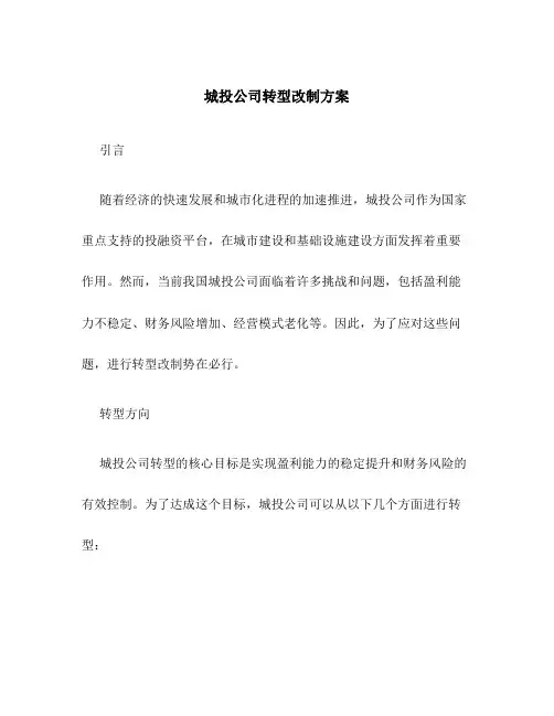 城投公司转型改制方案