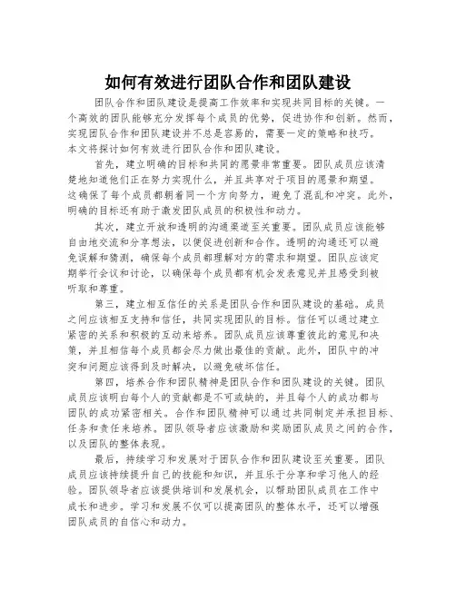 如何有效进行团队合作和团队建设