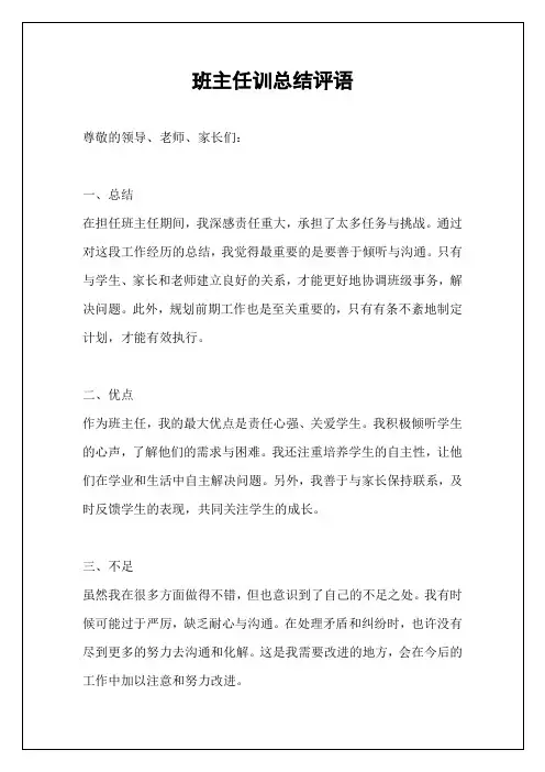 班主任训总结评语
